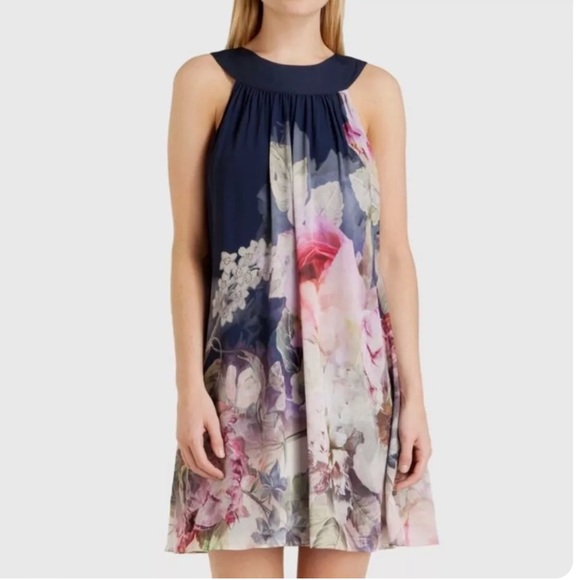 Ted Baker Short Swing Dress Marindi Peony Print Ombré Sz XS Great for Easter - Picture 3 of 12